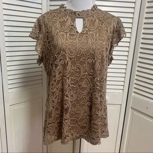Brown lace blouse with keyhole neckline